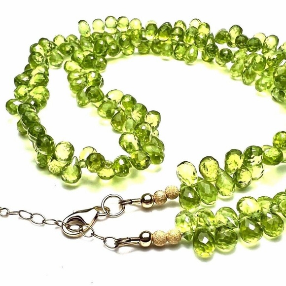 Handcrafted Natural Peridot Necklace 14k Solid Yellow Gold , August Birthstone - Picture 2 of 12